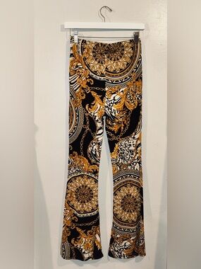 Timing Black and Gold Baroque Print Pants